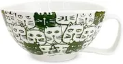 J-Kitchens Isayama Kiln Soup Cup, 5.5 x 4.3 x 2.4 inches (14 x 11 x 6 cm), 10.1 fl oz (300 cc), Cats, Green, Microwave Safe, Hasami Ware Made in