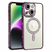 For Apple iPhone 13 Pro Case, MagSafe Magnetic Diamond Rhinestone Glitter Cute Crystal Bling Full Camera Lens Protector Shockproof Cover – Purple