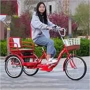 Adult Tricycles with Baskets Back Seat 20 Inch 3 Wheel Bikes Three-Wheeled Cruise Trike for Recreation Shopping Picnics Exercise Red, Tricycle