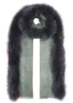 Ama Pure Black Fur-trimmed Wool Scarf - Dark Grey One Size