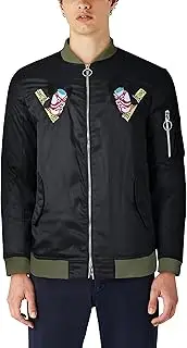 [Hat and Beyond] Mens Heavyweight Japanese Mythology Embroidered Patch Bomber Flight Military Zip-Up Jacket (2X-Large, 1vwj03_Black/Olive)