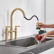 Clihome Centerset Bridge Kitchen Faucet with Pull Down Spray Dual Handle Faucet
