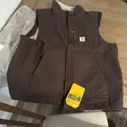 Carhartt Brown Cotton Loose Fit Washed Duck Sherpa-Lined Mock-Neck Vest Sz L