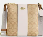 NWT COACH CR248 Mini Rowan File Bag Signature Canvas & Leather With Stripe