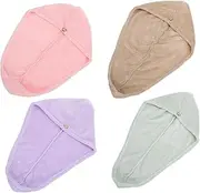 minkissy 4Pcs Microfiber Hair Drying Towels Quick Drying Bath Caps Solid Colors Dark for Home Use Household Hair Drying Supplies