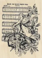 Christmas Music Hark Wood Mounted Rubber Stamp Impression Obsession H13578 New