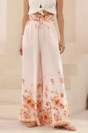 Charli Pants - Paper Bag High Waisted Wide Leg Pants in Harlie Print