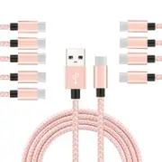 Catzon 1M 2M 3M 10Packs USB Type C Cable Nylon Braided Phone Cable Fast Charger Cable USB Cord -Pink White