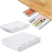 2 Pack Under Desk Drawers, Under Desk Storage Drawers, Under Desk Storage Organizer, Self-Adhesive Hidden Attachable Under Mount Under Shelf Desk Table Drawer Slide Out for Office Home (Two Size)