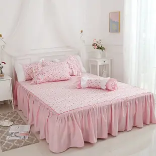 公主床罩 花棲 粉紅色 5尺 標準雙人 薄床罩四件組 公主床裙 蕾絲 薄紗 荷葉邊 床裙組 床罩組 台灣賣家 台灣出貨
