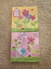 OOPSY DAISY Set of 2 10x10 Wall Art - Pretty Pink Flower & Sunshine Flowers