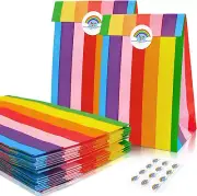 Party Favor Bags,Paper Party Bags,Rainbow Paper Bags with Stickers,Kraft Paper L