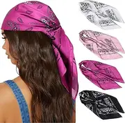 [AWAYTR] 27.5” Silk Satin Square Head Scarf - 4PCS Satin Head Scarves for Women Hair Kerchief Bandanas Sleeping Head Wraps