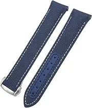 [BKUANE] 19mm 20mm 21mm Canvas Leather Bottom Watchband For Omega Seamaster 300 Speedmaster AT150 Planet Ocean Nylon Watch Strap