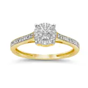 Bevilles Solitaire Look Ring with 0.15ct of Diamonds in 9kt Yellow Gold
