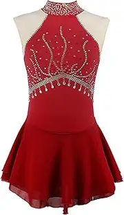 [Zagitova] Figure Skating Dress for Girls Sleeveless Patchwork Women Competition Dance Outfits with Shiny Rhinestone