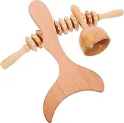 Wood Massage Tools, 3pcs Handheld Swedish Cup, Waist Roller, Scraping Board, Wooden Tool Set for Body Shaping Sculpting Anti