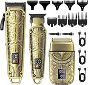 Hatteker Professional Hair Clippers for Men 3 in 1 Hair Trimmer Beard Trimmer Electric Shavers Razor for Men Cordless Rechargeable Barber Clipper Multipurpose Grooming Kit LED Display