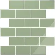 VEELIKE Sage Green Subway Tile Peel and Stick Backsplash for Kitchen 6 Tiles Waterproof Peel and Stick Tile Backsplash Stickers for Kitchen Wall Bathroom RV Renter Friendly Back Splash 12''x12''