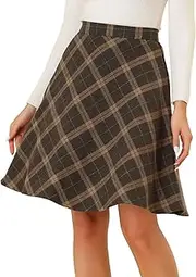 Allegra K Women's Plaids Elastic Waist Knee Length A Line Skirt