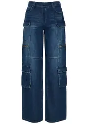 Alice + Olivia Cay Wide-leg Cargo Jeans - Dark Blue - W25 W25