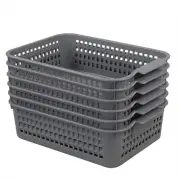 6 Pack Plastic Storage Baskets, Desktop Organizer Basket Bin, Grey Shelf Stor...