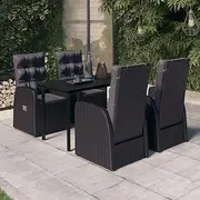 5 Piece Garden Dining Set with Cushions Black, Conversation Sets