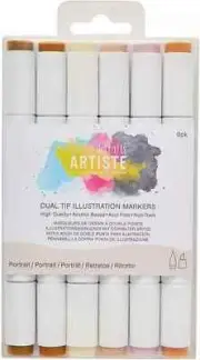 Docrafts Dual Tip Illustration Markers - Chisel/Brush (6 Pack) Portrait NEW