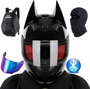 Motorcycle Helmet with Cat Ear Decoration, Bluetooth Cat Helmet, Creative Personalized Design Impact Front Samurai Motorcycle Helmet, Men and Women, Adults, ECE Approved C,M/(54~56cm)