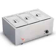 SOGA Stainless Steel 3 X 1/2 GN Pan Electric Bain-Marie Food Warmer with Lid