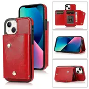 For iPhone 13 Mini Wallet Back Cover, PU Leather Case With Card Holder Phone Case - Black