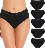 [Cameway] 5 Pack Womens Underwear Cotton Bikini Panties Lace Soft Hipster Panty Ladies Stretch Full Briefs