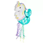 Small Unicorn Mermaid Pull String Pinata for Girls Birthday Party, 16.5x13x3 in
