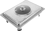 Cabilock Large Capacity Stainless Steel Food Serving Tray Rectangular Covered Snack Plate Buffet Wedding Party