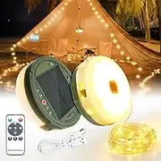 Solar Power Camping Lights String,Outdoor String Lights with 8 Modes Adjustable,IP44 Portable Camping Lantern Emergency Light for Hiking,Tent,Yard (20 meters Solar Power Warm Lights )