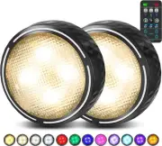 LED Puck Lights with Remote Control, Battery Operated Wireless 2 Pack, Black