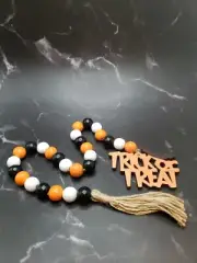 Halloween Trick Or Treat Wood Bead Garland Strand Tassels 22”