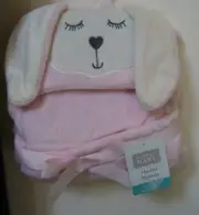 Hudson Baby Pink Easter Bunny Rabbit Soft Plush Minky Hooded Baby Blanket