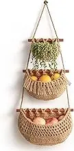 Hanging Fruit Basket, 3 Tier Over the Door Organizer, Handmade Woven Jute Wall Baskets for Organizing, BOHO Decor, Storage for Kitchen, Living & Bathroom Bedroom.