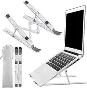 Portable Laptop Stand, JDOX Aluminium Adjustable Laptop Stand for Desk, 7 Adjustable Heights, Foldable Laptop Stand Compatible with MacBook, HP, Dell Laptop and Tablet, Silver