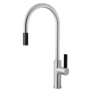 Armando Vicario Goose Neck - Brushed Chrome with Black Pullout & Black Lever