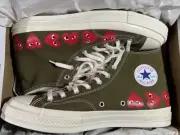Converse Chuck 70 Hi "Comme Des Garcons PLAY Multi Hearts Green" Size 12