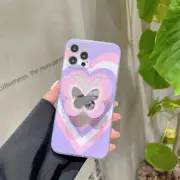 Apple iPhone 11 Retro Pink Purple Heart Butterfly Holder Stand Soft Clear Case
