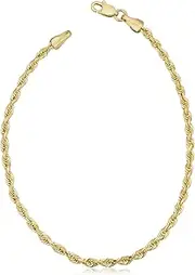 [Kooljewelry] Solid 14k Yellow Gold 2.5 mm Rope Chain Bracelet for Men and Women