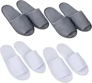 TOGEVAL 4Pairs Disposable Slippers for Men Portable Folding Travel Slippers White and Grey Single Use Comfort for Hotels Spas and Home Use Breathable and Safe