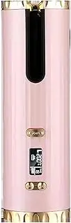 YJYJ Automatic Hair Curler Wireless Rotating Ceramic Curling Iron Wand LCD Temperature Display and Timer,Portable USB Rechargeable Wand,Pink