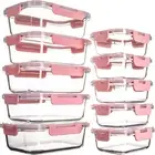 10 Pack Glass Food Storage Container Pink with Lids Leakproof Airtight Meal Prep