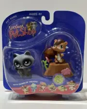 NEW Littlest Pet Shop RACCOON #196 CHIPMUNK #195 Hasbro 2006 Factory Sealed LPS