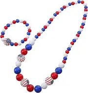 TINEASUR 1 Set Wooden Bead Necklace and Bracelet for Independence Day Party Creative Decorative Jewelry Kit Necklace Bracelet Present for Special Occasions