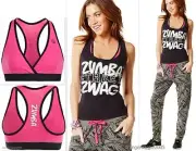 ZUMBA 3Pc.SET! SLIM HAREM EDGY Hip Hop Sweat Pants + SWAG Racerback Top + V Bra